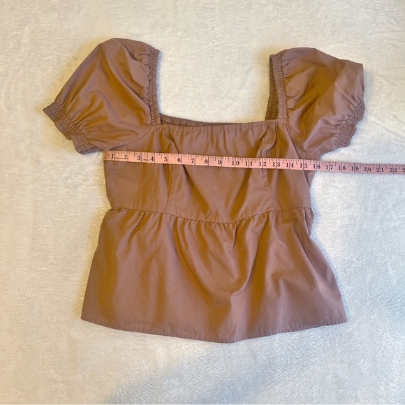 Abercrombie & Fitch Puff Sleeve Peplum Crop Top in Blush Women's Large - Picture 6 of 7